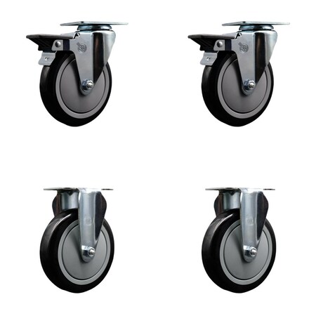 Service Caster 5'' Black Poly Wheel Swivel Top Plate Caster Set with 2 Posi Brakes 2 Rigid, 4PK SCC-20S514-PPUB-BLK-PLB-2-R-2
